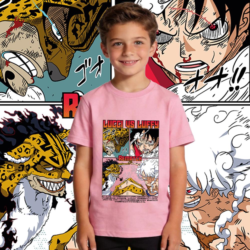 One Piece Luffy x Lucci Anime Print Boys Girls Cotton T Shirt Casual Kids Tee Top Soft Summer Clothes