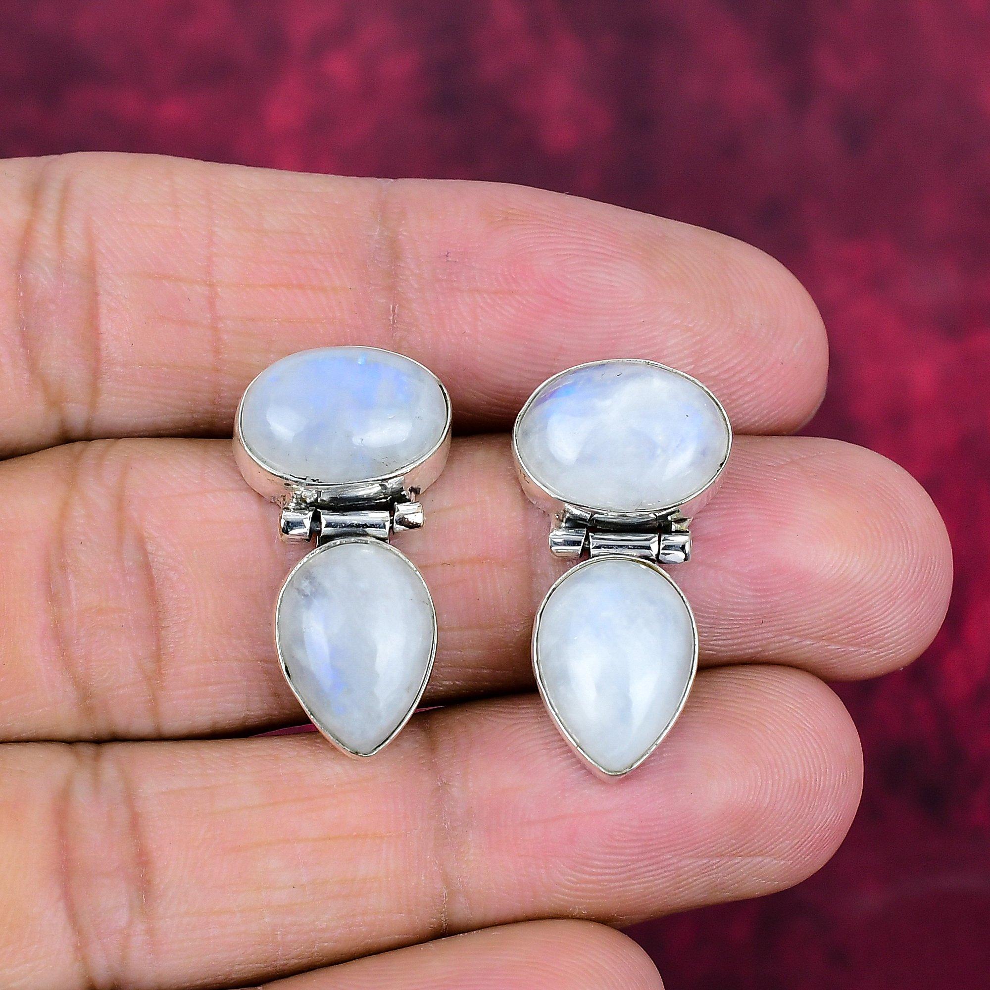 

Серьги с радужным лунным камнем, драгоценные камни, серьги из цельного серебра 925 пробы, красивые ювелирные серьги ручной работы 1.01 Inches