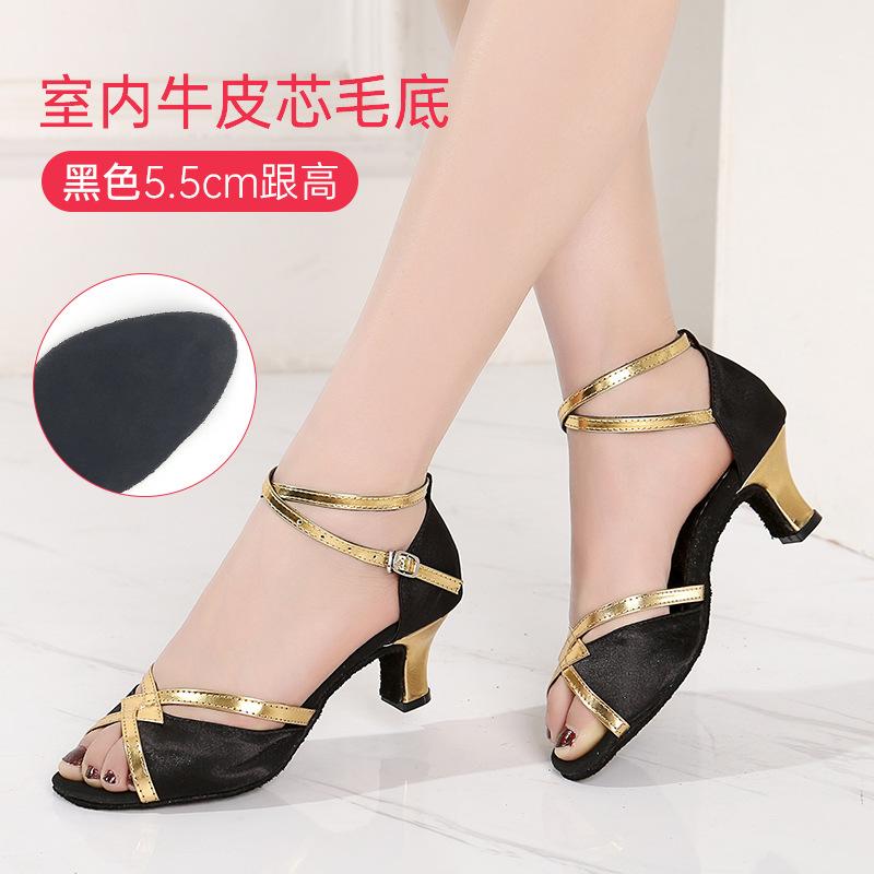 Girls Dance Shoes Sequined Latin Dance Shoes Open Toe Sandals High Heels Crystal Sparkling Standard Dance Shoes