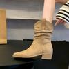  Large tube circumference Martin boots Suede stacking boots Thick leg retro short boots Thigh circumference western boots Large size women's shoes