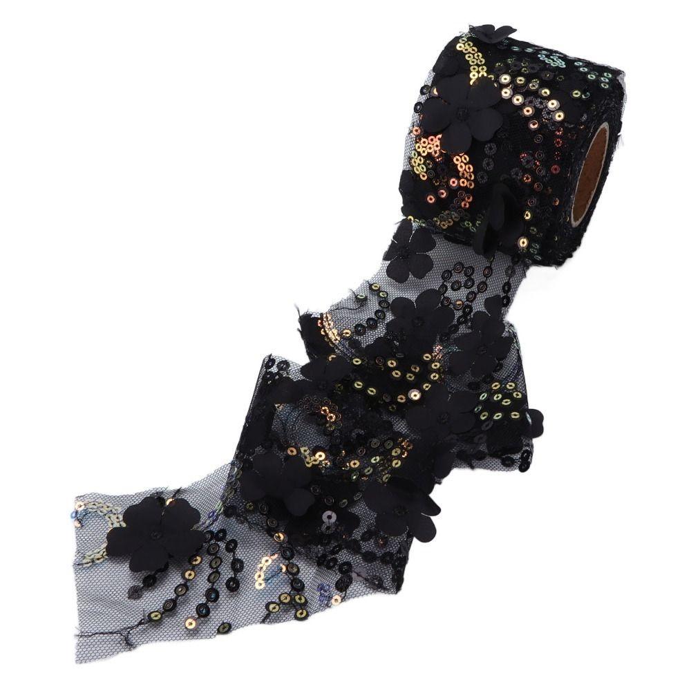 1pcs 10 Yards Length Sequined Tulle Roll Polyester Material Embroidered Sheer Ribbon For DIY Crafts