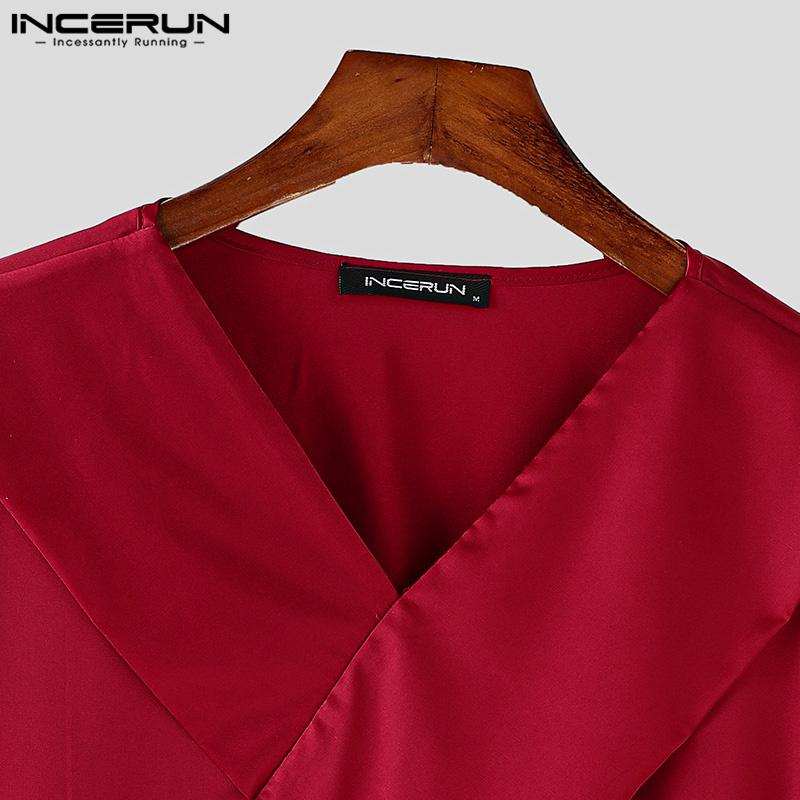 INCERUN Men Long Sleeve Bandage V Neck Front Cross Layer Shirts Tops