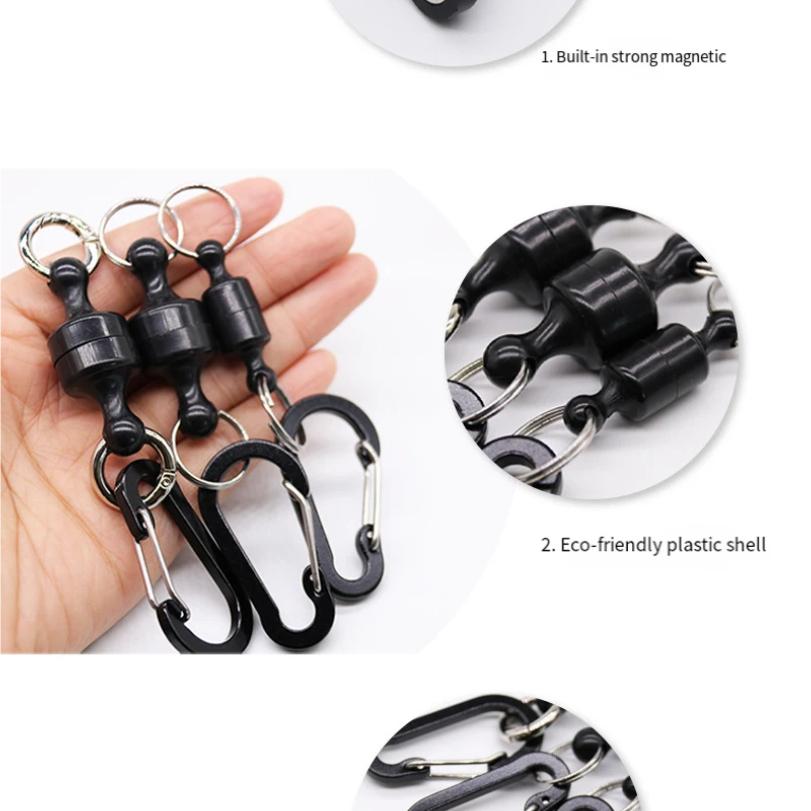 Portable Steel Fishing MRC Strong Magnetic Quick Release Clips Net Holder with Fishing Coil Lanyard Aluminum Carabiner 105x20mm