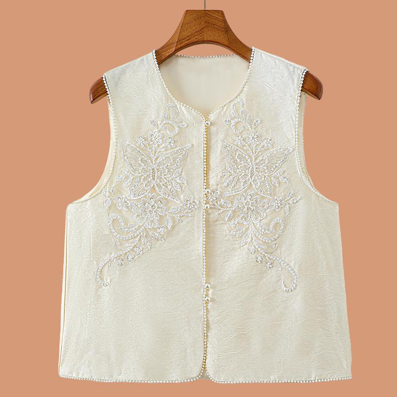 

Spring & Autumn High-End Women s National Style Vest with Shoulder Pads for Middle-Aged and Elderly L (for 125-150 jin) бежевий