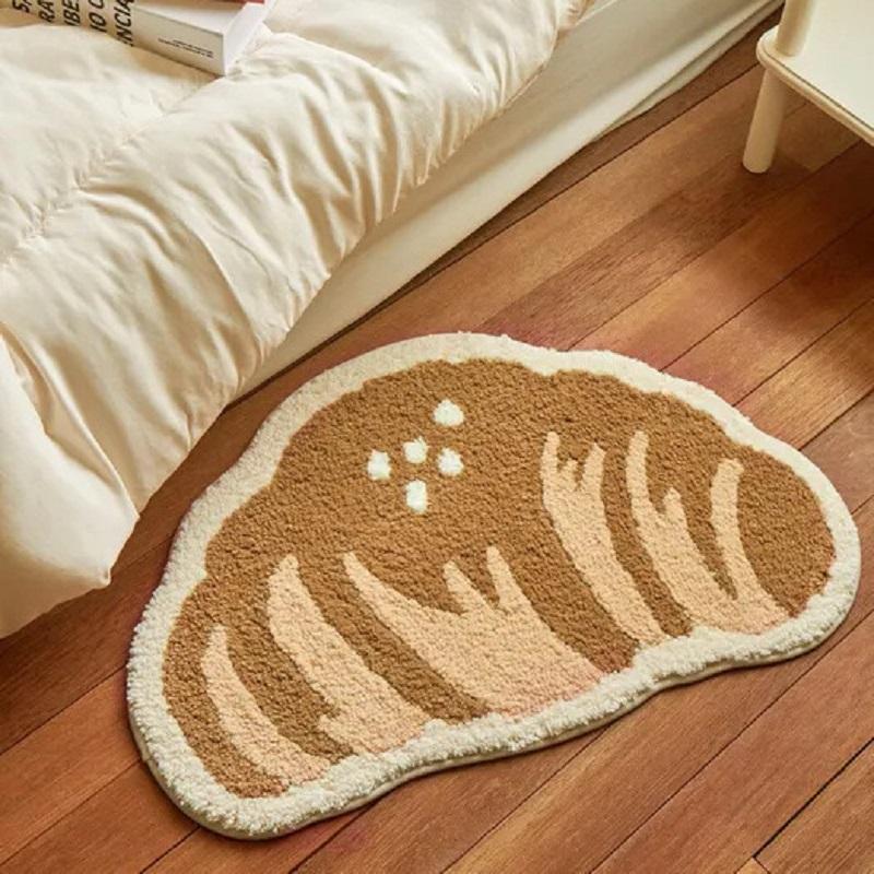 1PC INS Cute Cartoon Shaped Bread Imitation Cashmere Carpet Living Room Bedroom Decoration Thickened Non-Slip Bed Rug