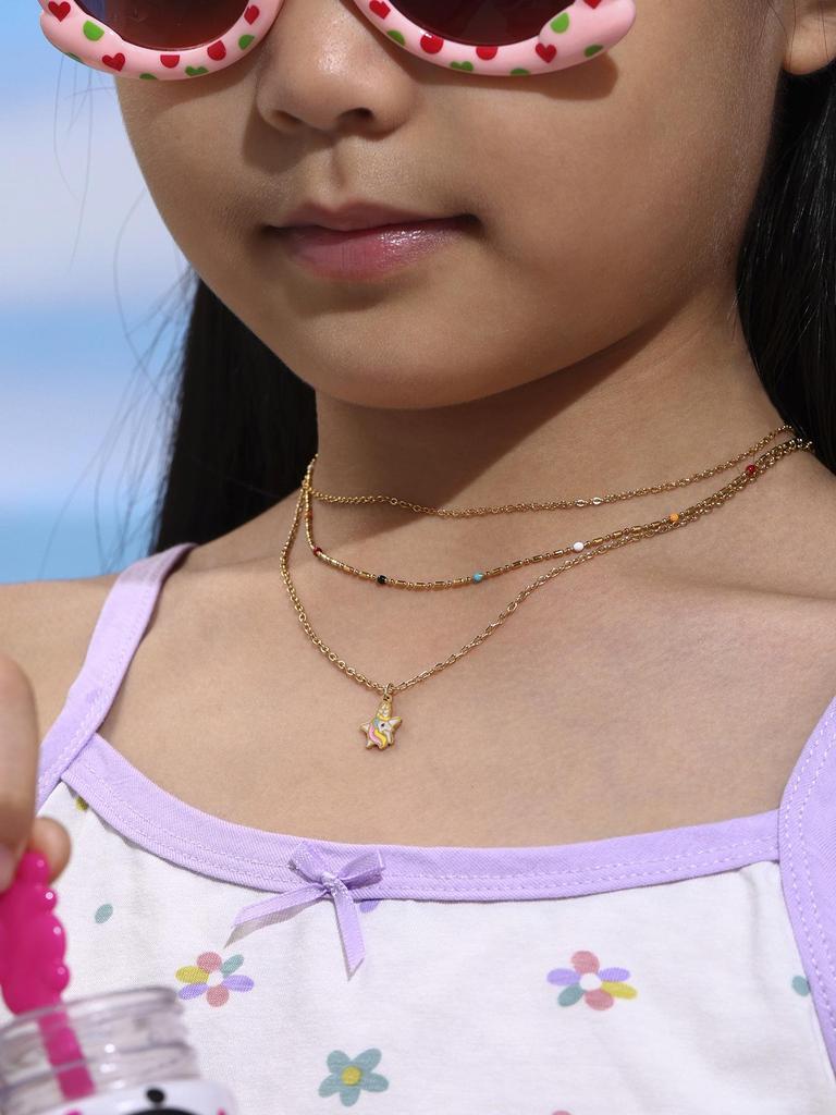 Qiong Yao Rainbow Unicorn Star Jewelry Set: Necklace, Ring, Anklet, Bracelet - Children's Wear, Non-Fading, In Stock