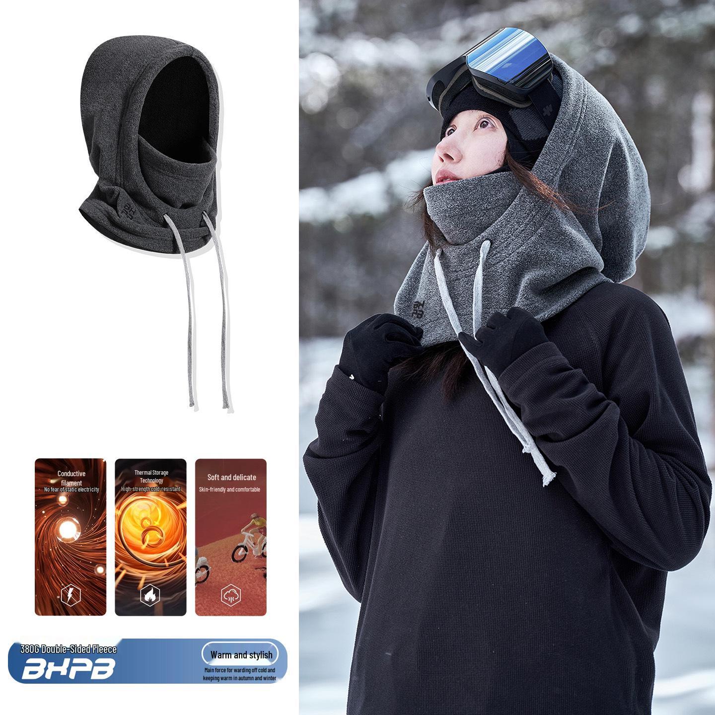 

Winter Windproof Fleece-Lined Cycling Hat & Neck Warmer Mask темно-сірий