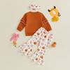 Baby Mädchen Halloween Kürbis Stickerei Pullover Rundhals Langarm Sweatshirt mit Elastischer Taille Schlaghosen Set