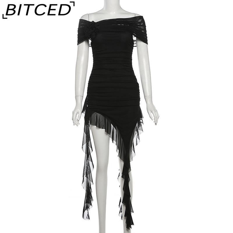 BITCED Spring Women's Solid-Color Slim-Fit High-Waisted Fashion Off-the-Shoulder Strapless Dress