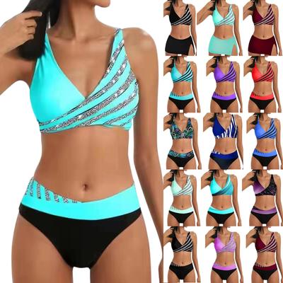 Damen Bikinis mit hoher Taille, zweiteilig, gemischte Farben, sexy Push-Up-Badeanzug in Übergröße, 2024, Sommer-Strandmode, Badeanzüge
