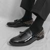 Men’s Rivet Loafers Dress Black Patent Leather Monks Shoes Men Slip on Pointed Toe Tuxedo Rock Club Shoes Plus Size