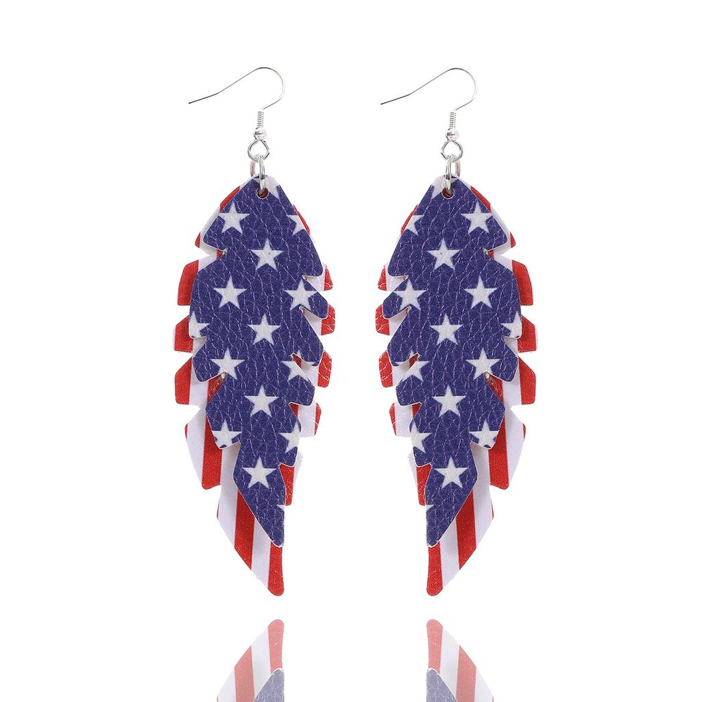 Independence Day Leather Pu Earrings Water Drops Stars And Stripes Stars Ladies