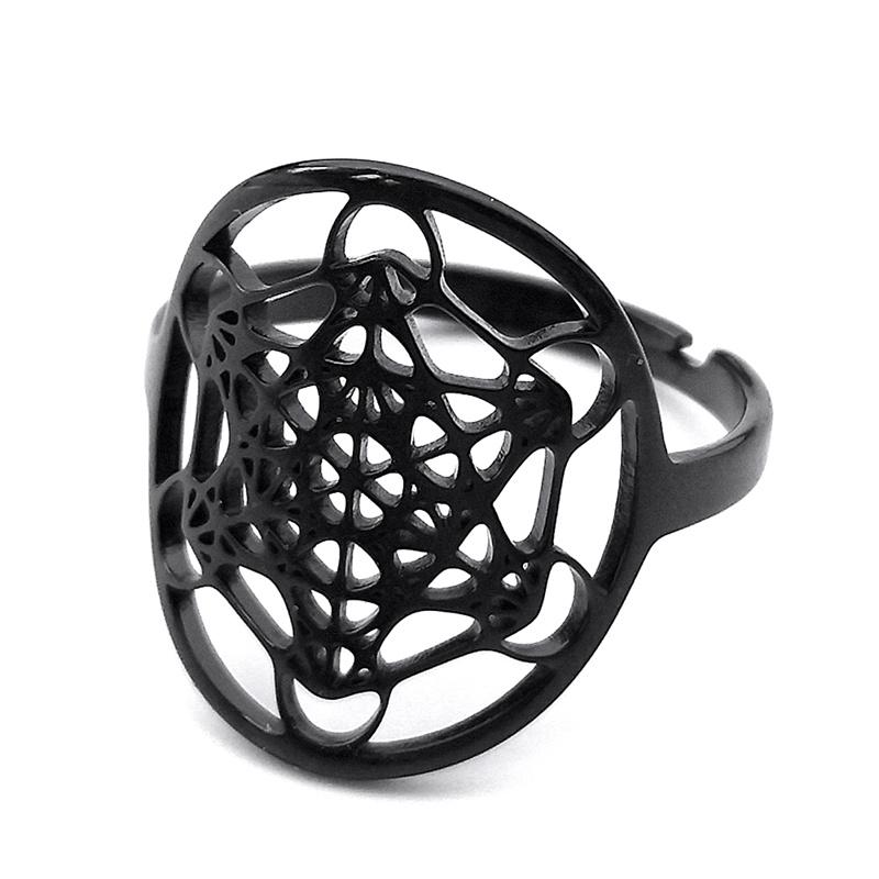 Yoga Flower of Life Adjustable Ring Stainless Steel Women/Men Metatron Amulet Rings Gift Jewelry Joyería de anillos RS02