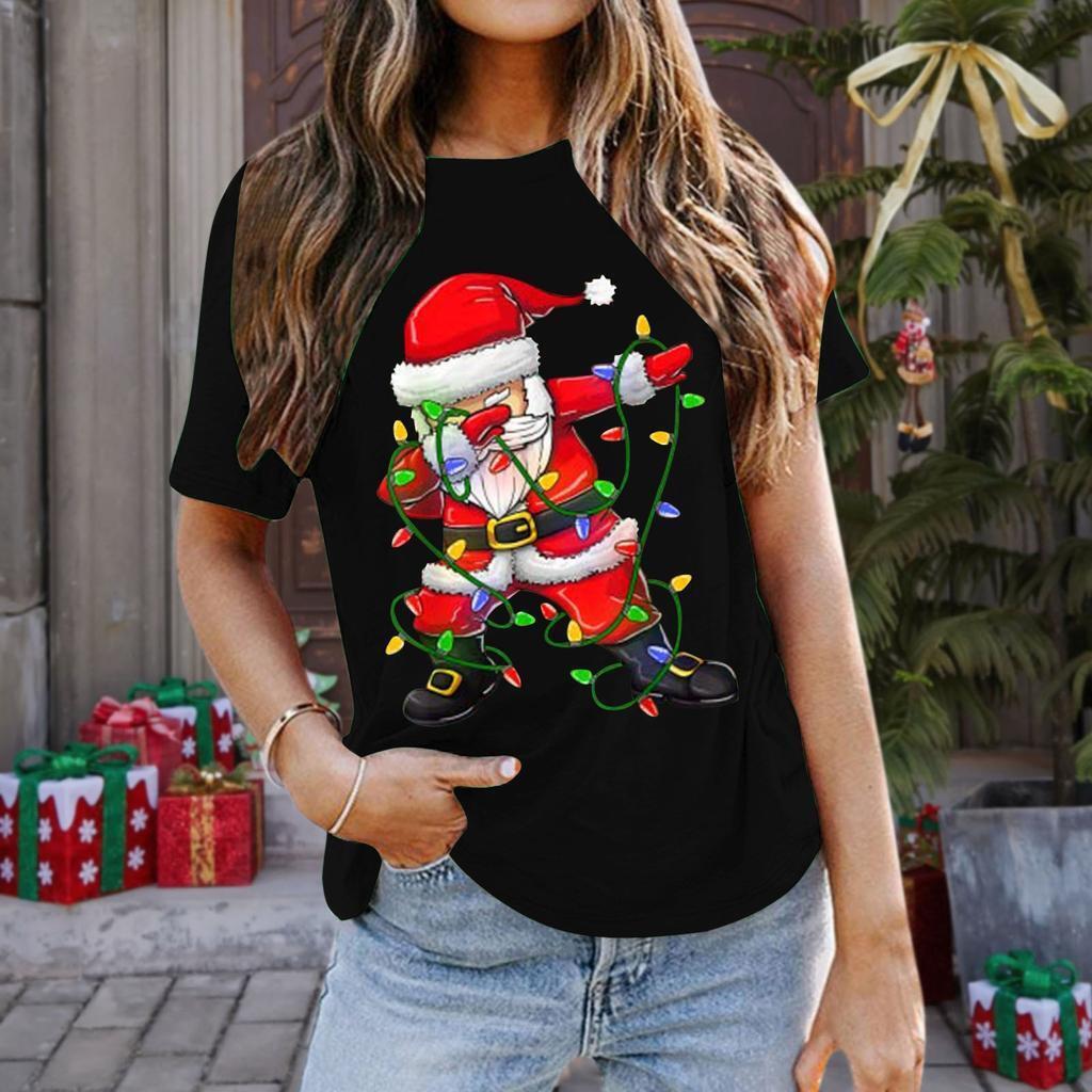 Summer Round Neck 3D Christmas Print Top Fashionable Casual Short Sleeved Women's T-shirts