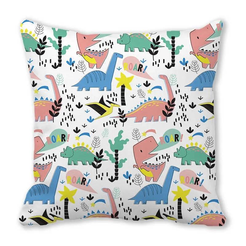 Office Sofa Car Cushion Cover Luxury Home Decoration Pillow Cover Cute Cartoon Little Dinosaur Animal Pattern
