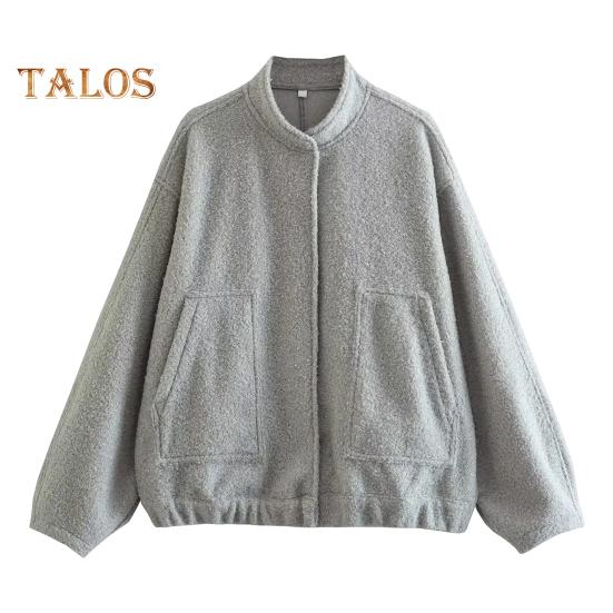 Jachetă de iarnă pentru femei, Cardigan, mâneci lungi, culoare pură, guler stand, buzunare, lungime medie, caldă, pentru cumpărături, naveta