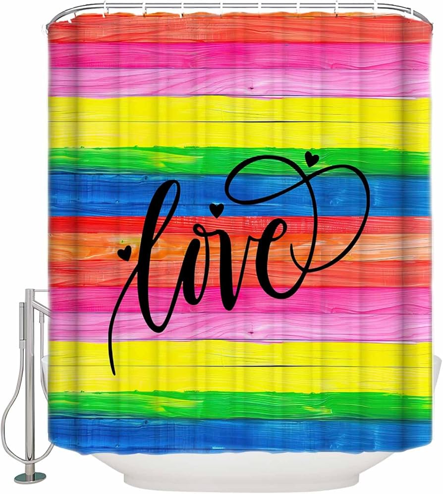 Rainbow Shower Curtain Love Pride Theme Bathroom Curtain for Teen Girls Bathtub Screen Colorful Stripes Waterproof Decoration