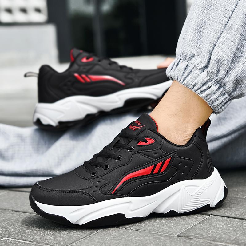 Men's Leather Sneakers Casual Shoes Sports Boys Pure Color Tennis Shoes