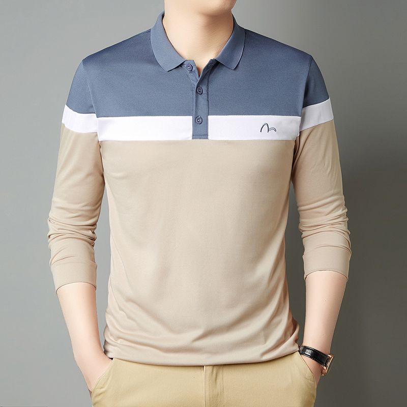 

Spring Autumn Men s Long Sleeved T-shirt Trendy Polo Shirt Base Shirt M синій