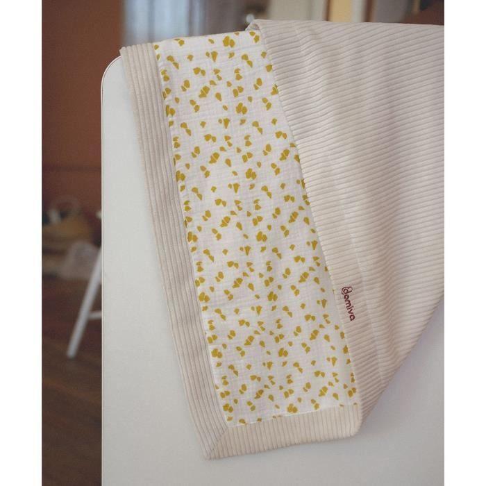 Couverture double face - DOMIVA - Savane - 75 x 100 cm - Gaze de coton et velours côtelé