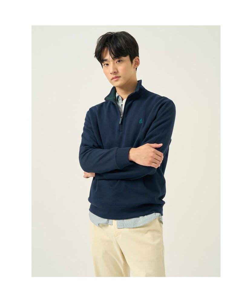 Binpolmen Classic Soft Cotton Quarter-Zip T-Shirt Navy