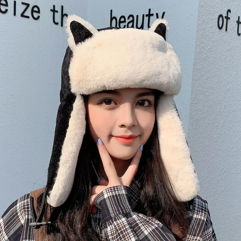 WTEMPO Women's Autumn Winter Outdoor Cycling Skiing Hats Plush Inner Faux Fur Ear Protection Hats Couple Windproof Cold-proof Warm Bomber Hats
