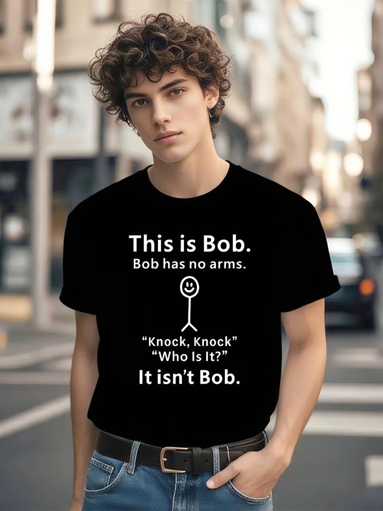 Funny Graphic - "This is Bob" One-Handed Design - Black Casual Crew Neck Tee T-shirt