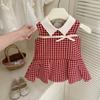 Girls Summer Mori Plaid Vest Dress With Turn Down Collar And Bow Tie Baby Casual Skirt For Kids