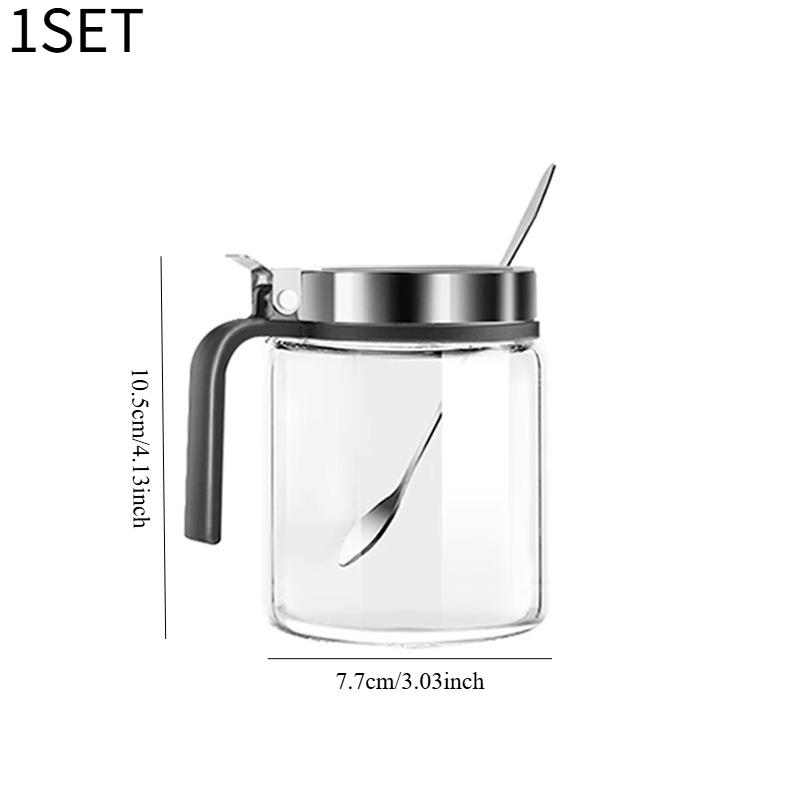 1SET Kitchen Glass Seasoning Box Stainless Steel Seasoning Storage Bottle Seasoning Bottle Seasoning Jar Salt Jar Handle 304 Spoon