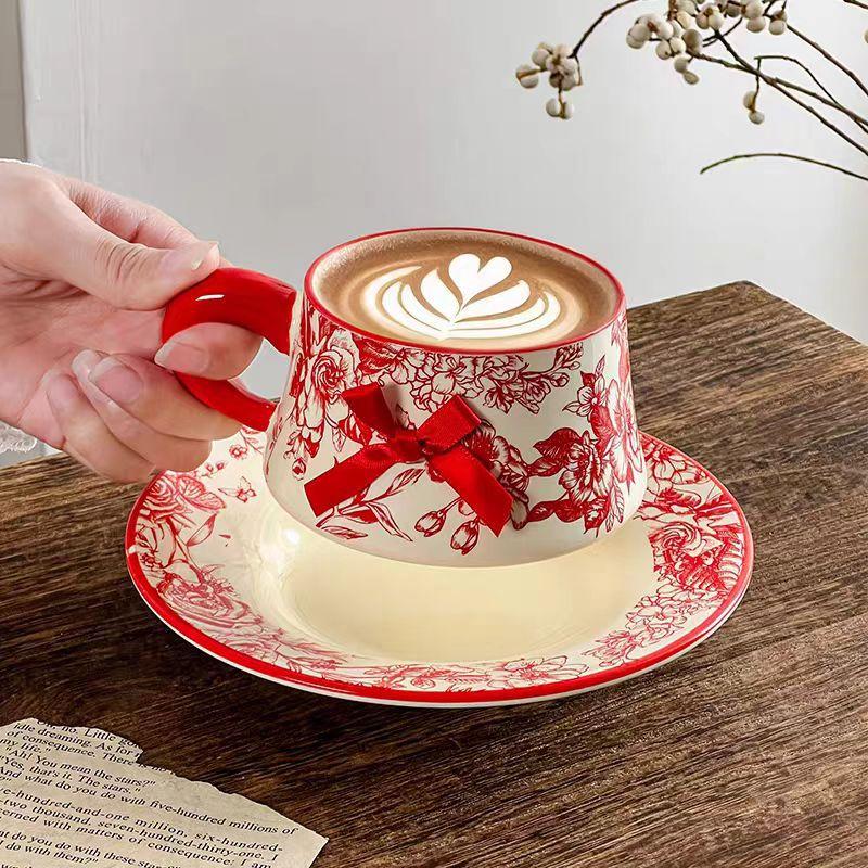 Festive Red Rose Cups And Saucers, Wedding Gifts, High-End Souvenir Sets For The Newlyweds, High-End And Exquisite Gifts For Girlfriends