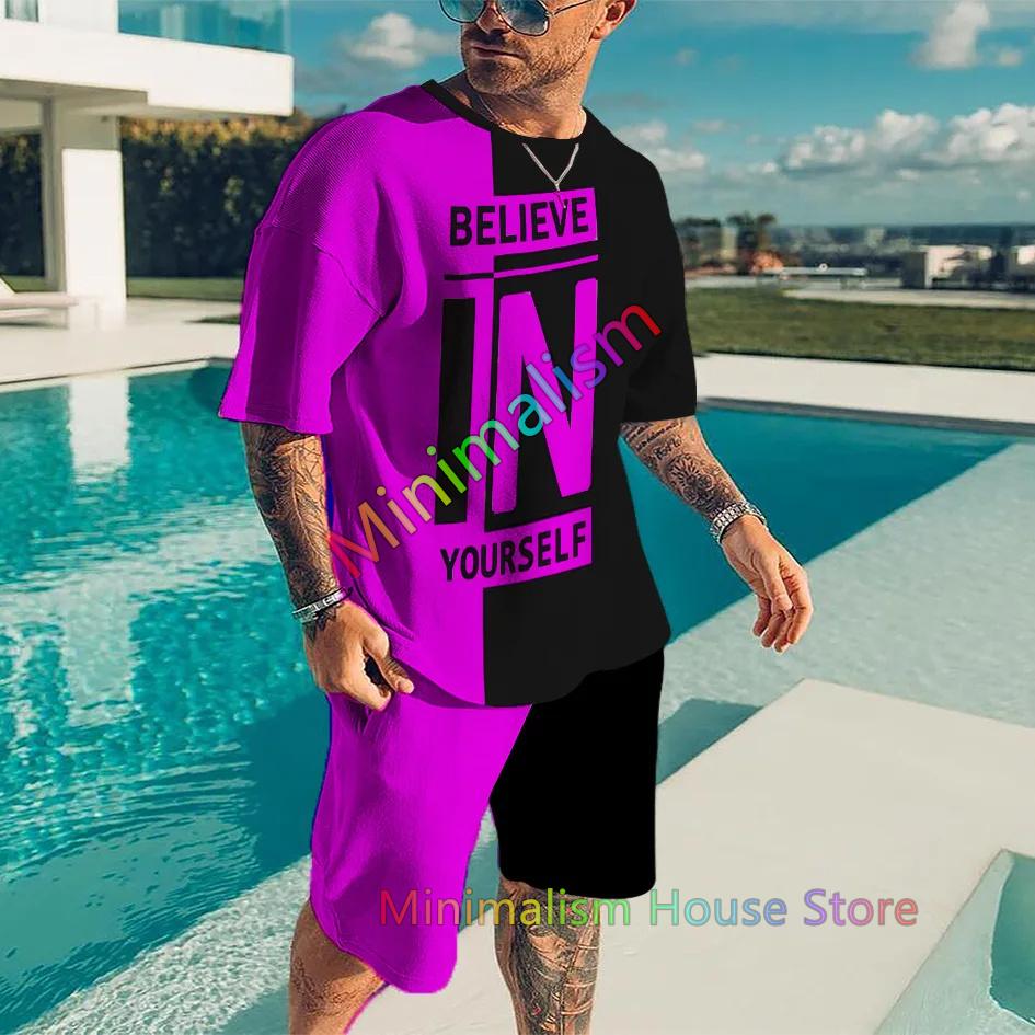 Summer Men's Tracksuit Believe in Yourself T-shirt+Shorts Set Sport Outfit Jogging Suit Outdoor Streetwear Oversized Clothes