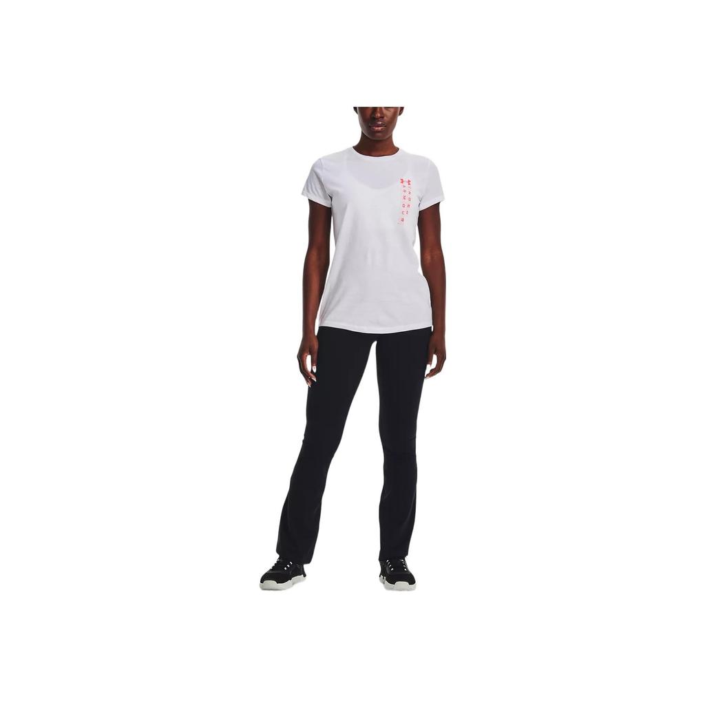 Under Armour Solid Logo Training Casual Sports T-Shirt Women tops White 1370760-100