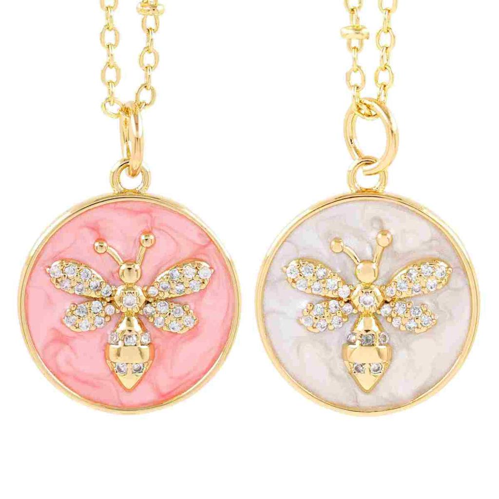 Trendy Gold Plated Bee Charms Pendant Jewelry Copper Inlaid Zircon Round Enamel Insects Necklace Pendant Accessories DIY Jewelry