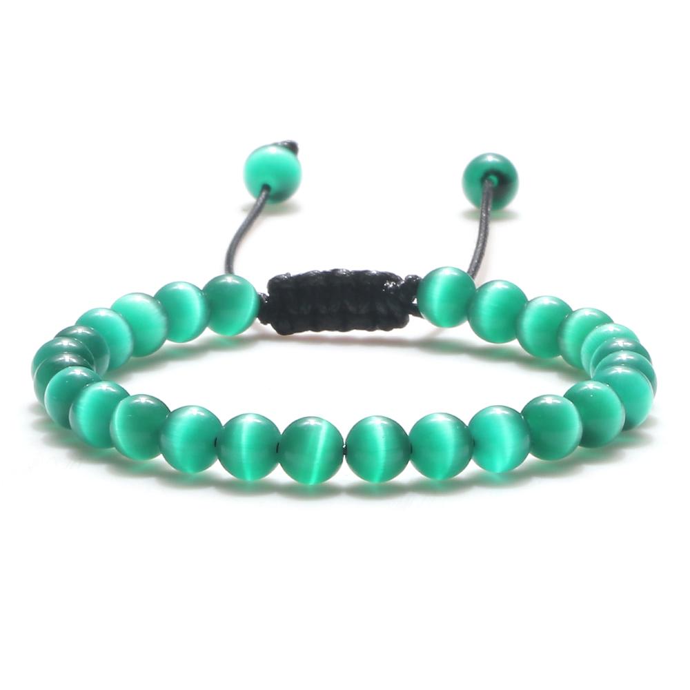 6mm Natural Stone Men Bracelets Charm Tiger Eye Black Beads Bracelet Braided Bangle Adjustable Charm Women Yoga Jewelry Pulseras