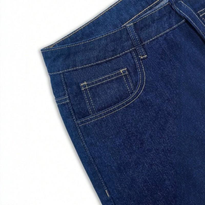 Mens High-Waisted Straight Cut Denim Jeans With Skull Print Streetwear Loose Fit Casual Trousers