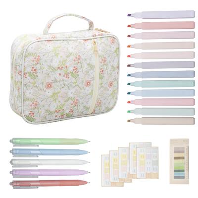 Book Storage Bag Flower Pattern Book Cover Case Dustproof Women Bible Book Carrying Case with Pens and Index Labels for Birthday