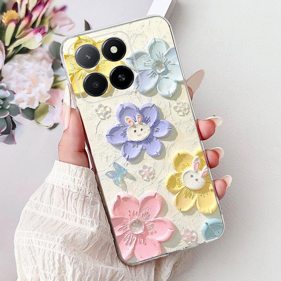 Phone Case For Honor X5b Plus X6b X7b X8b X9b 5G Elegant Flower Cat Painted Soft Silicone TPU Cases