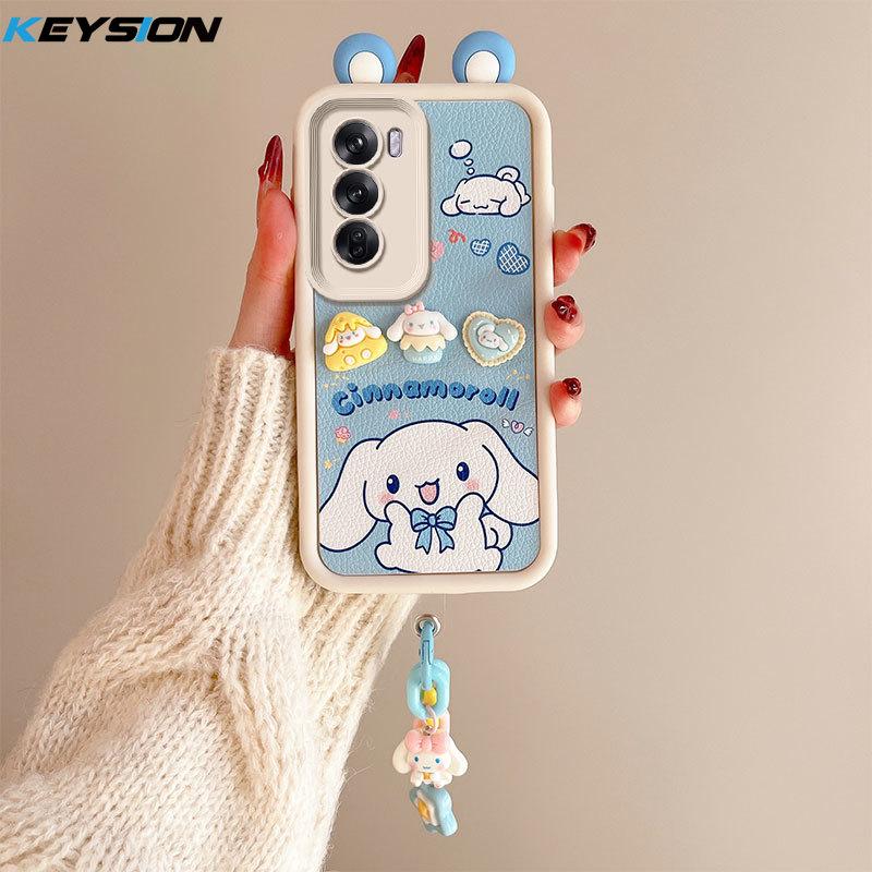 KEYSION Cute Ear 3D Cartoon Case for OPPO Reno12 Pro 5G with Bracelet Soft Silicone Shockproof Phone Cover for OPPO Reno 12 5G