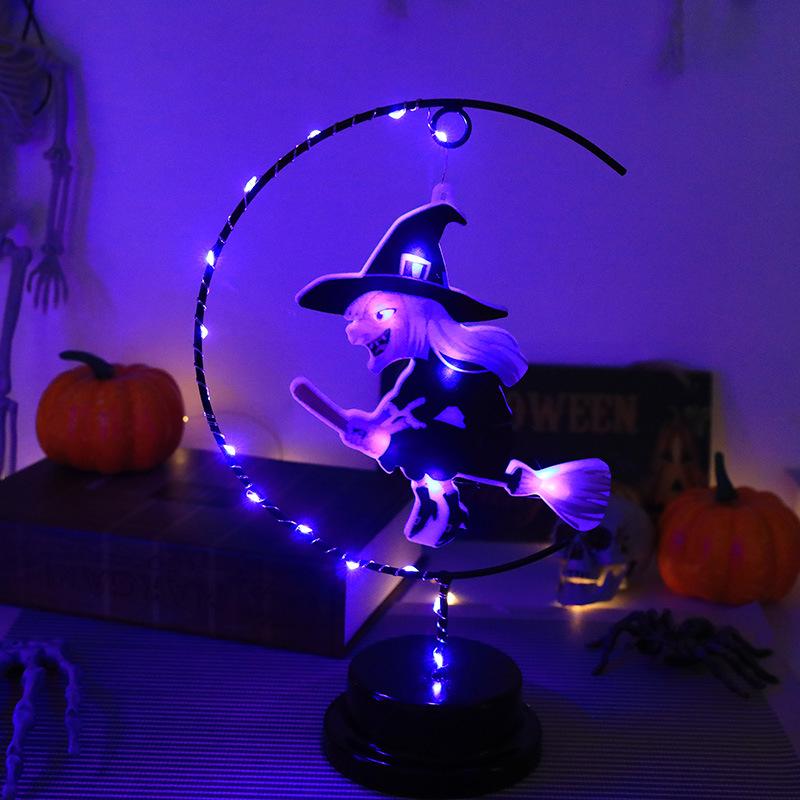 LED Iron Art Witch Shape Lights, Halloween Decor Lights with Spider, Bird & Bat Design