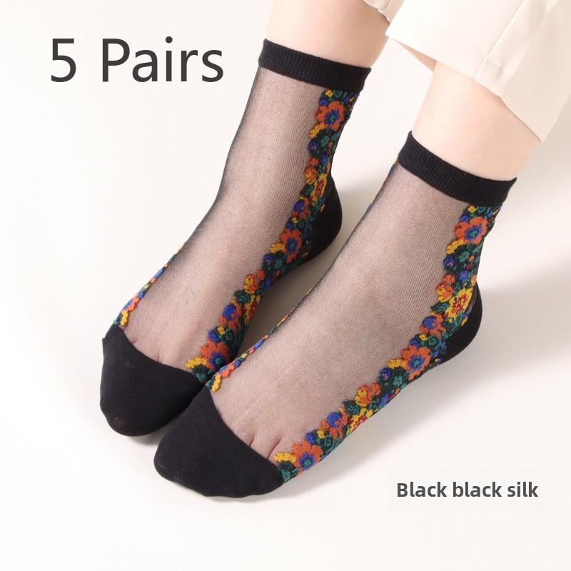 5 Pairs Fashion Transparent Women's Socks Small Transparent Silk Women's Socks Crystal Silk Women's Socks