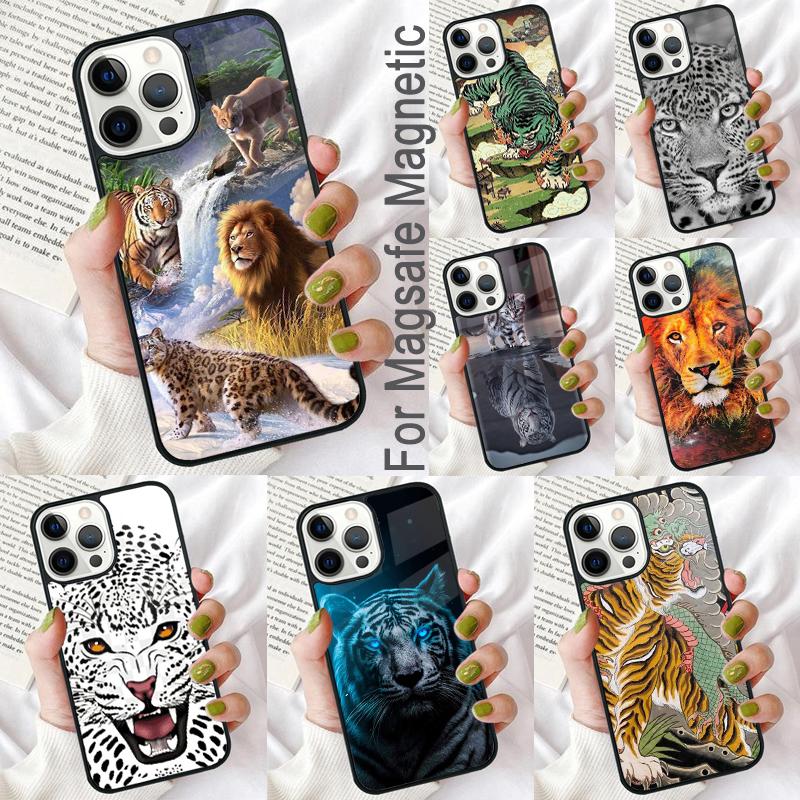Cute Cats lion Tiger leopard Soft Phone Case for iPhone 17 Air 16e Pro max 15 Pro 13 14 Plus 11 12 MagSafe Magnetic Coque