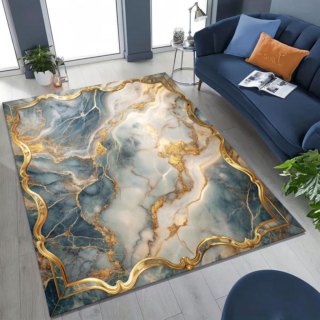 2026 Luxurious Marble Black Green Gold Colorful Stone Texture Rug for Bedroom Living Room Sofa Home Doormat Decor,Non-slip Mat