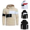 Men Winter Hoodie Pullover Colorblock Long Sleeves Drawstring Hooded Keep Warm Soft Mid Length Spring Hoodie for School