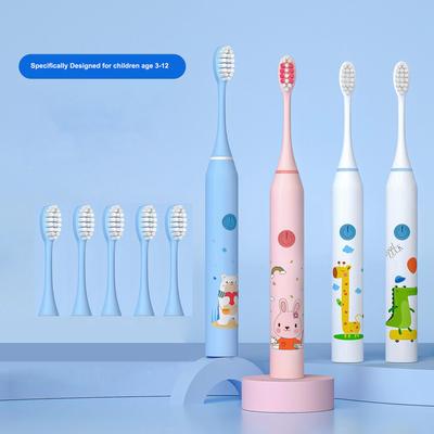 Spazzolino elettrico per bambini Cartone animato Sbiancamento dei denti Spazzolino per bambini Ricaricabile con testine di ricambio IPX7