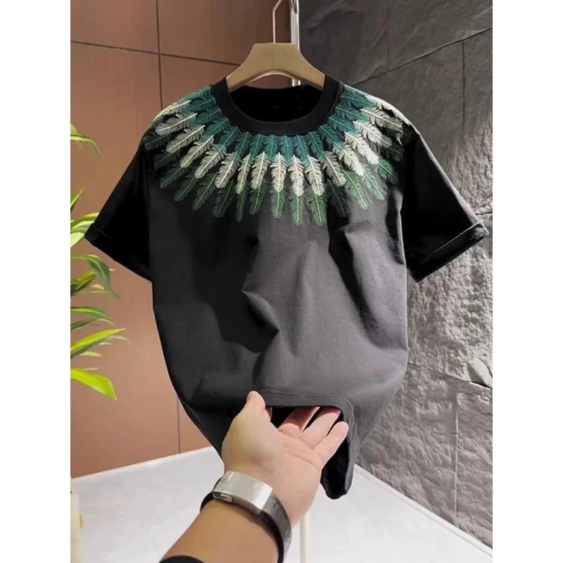 ROADVIBE Mens T-shirt O Neck Slim Fit Tops Embroidery Male Tees Shirts Short Quarter Sleeve New in Original Wholesale Kpop Basic Clothes