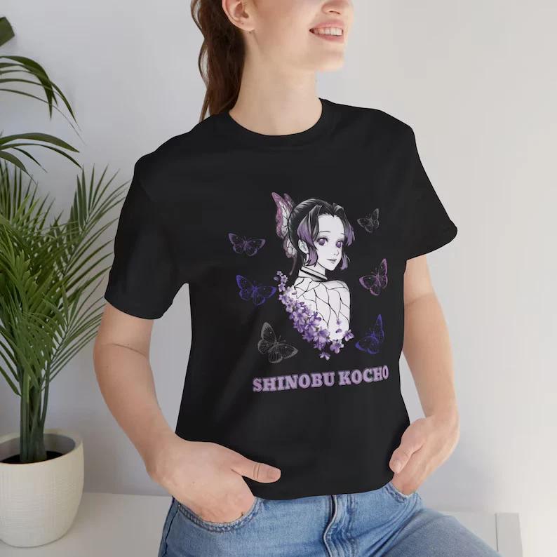 Anime Demon Slayer Shinobu Kocho Black T Shirt Size S 4XL S
