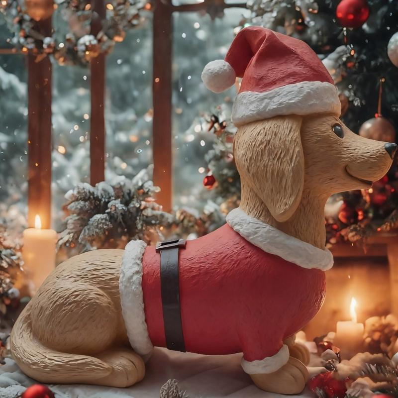 8Inch Christmas Dog Figurine Durable Resin Decoration For Mantels Display Holiday Gift Dog Lover