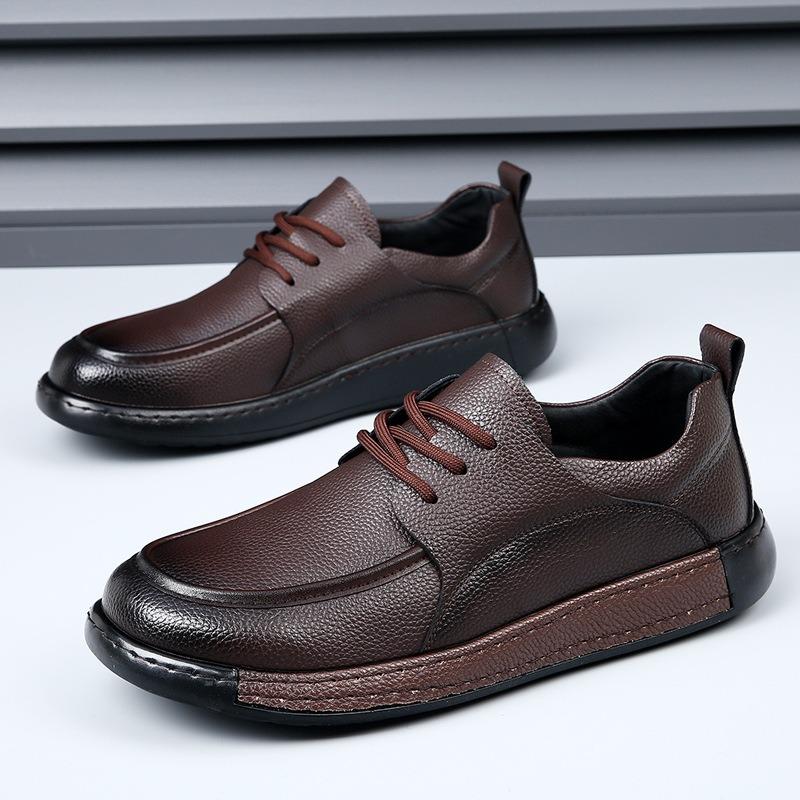 Men's shoes spring new leather trend versatile soft surface breathable business casual leather shoes men's dad shoes