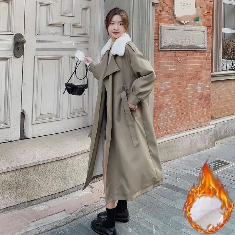 Plus Velvet Thick Windbreaker-style Jacket Women's Long Winter Cotton-padded Jacket Cotton-padded Jacket Trend