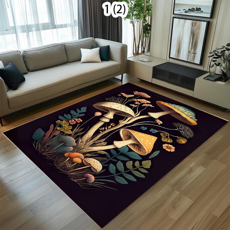 Colorful Mushroom Floral Combination Pattern Area Rug - Fresh Vitality Style Non-Slip Floor Carpet for Living Rooms Home Decor